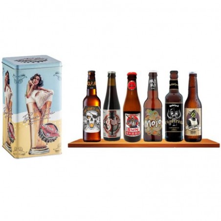 COFFRET BOITE METAL VINTAGE + 6 BIERES ORIGINALES