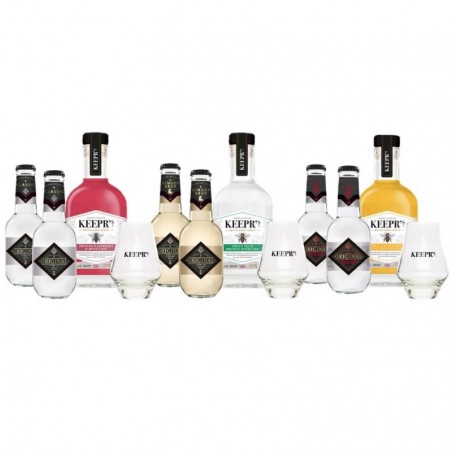 BOX MIXOLOGIE GIN ANGLAIS KEEPR's 3*20CL + 6 TONIC + 3 VERRES
