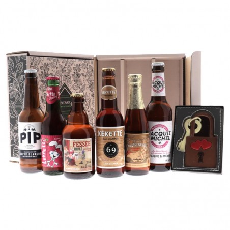 BOX BIÈRES SAINT-VALENTIN COQUINE 6 BOUTEILLES + COFFRET CHOCOLAT
