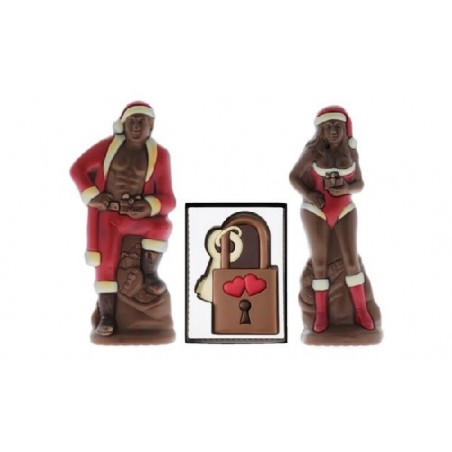 BOX CHOCOLAT NOEL COQUIN ( 1 PERE NOEL + 1 MERE NOEL + 1 CADENAS)