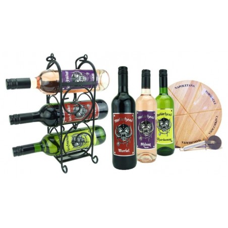 BOX APERO VINS MOTORHEAD 6*75CL + 1 PLANCHE + 1 COUTEAU + 1 WINERACK