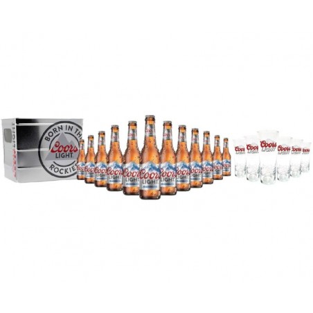 BOX COORS LIGHT 12 BIERES 33CL +1 SEAU + 6 VERRES