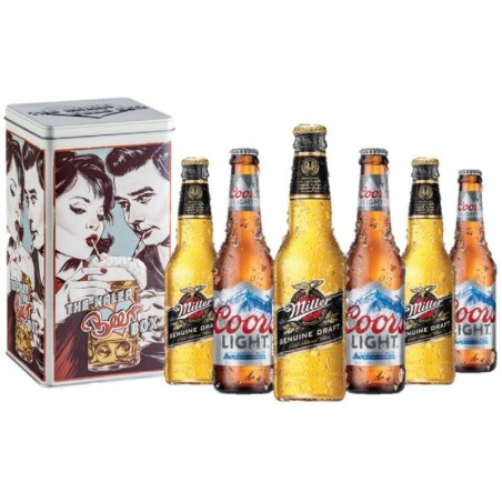 COFFRET BOITE METAL RETRO COUPLE COORS LIGHT & MILLER 3X2 BIERES 33CL